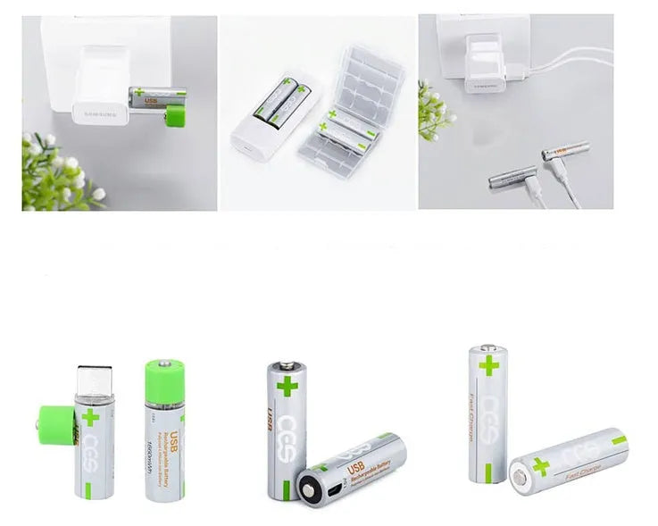 CES USB fast charge lithium battery AA silver green polymer cobalt cell 1665mWh 1.5V