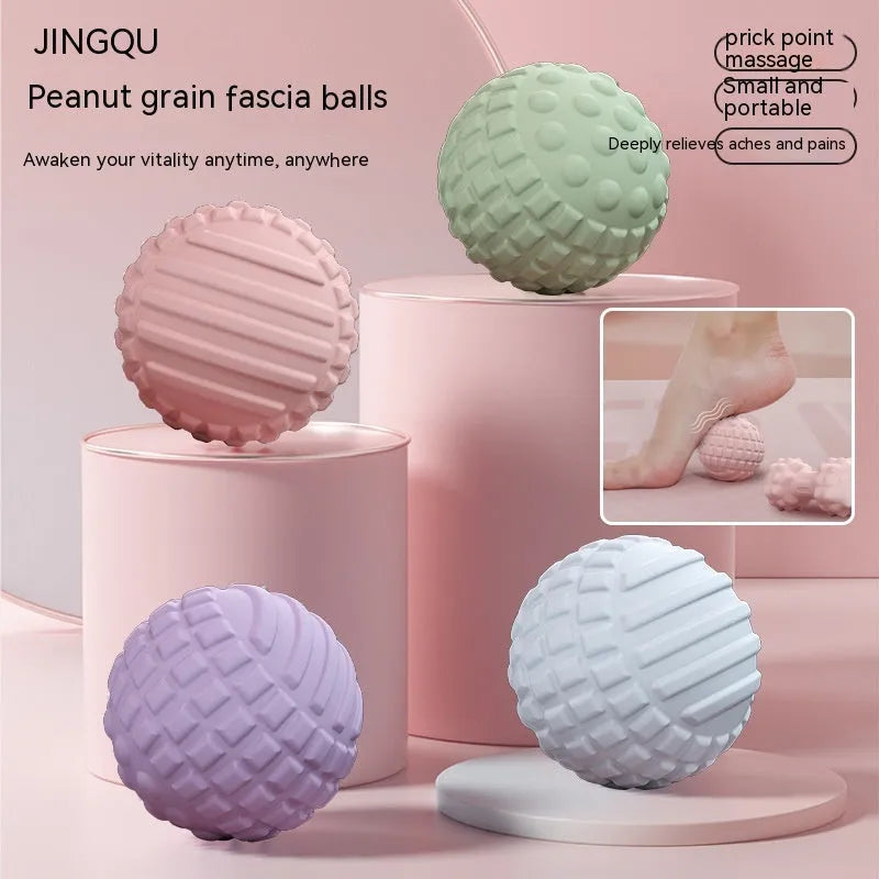 Blue 6cm TPR foot massage and yoga ball on a plain background.