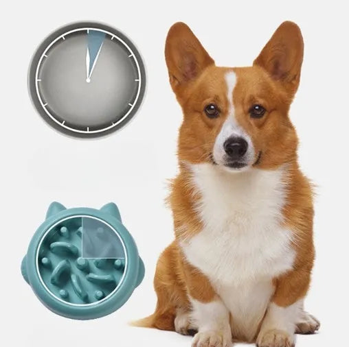 Green slow feeder dog bowl with bone-shaped ridges for anti-choking feeding