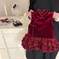Girls' fashion velvet padded cheongsam dress with floral pattern in bud skirt colour for heights 80-140cm