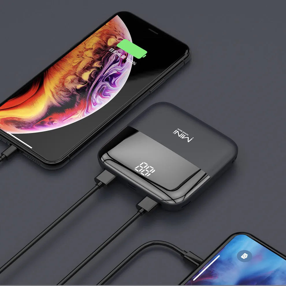 Android portable power bank with digital display showing battery level