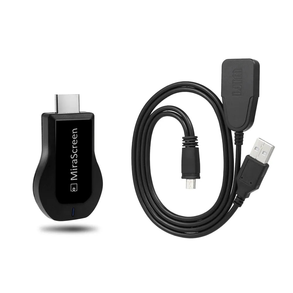 Wireless HDMI display dongle receiver in black for screen mirroring to TV monitor projector