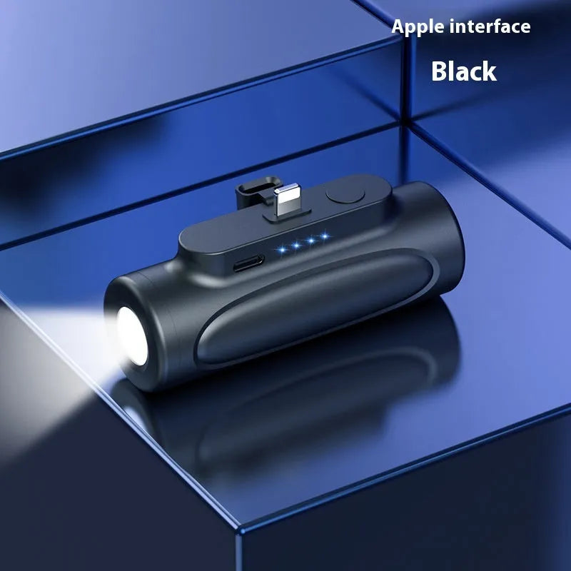 Black or pink creative power bank glare flashlight showing LED torch and charging port, dimensions 83x27x41mm.