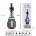 Multi-angle ratchet screwdriver set with chrome vanadium steel bits and red background extension rod