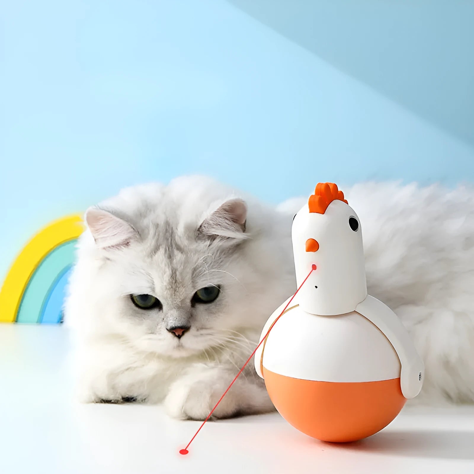 Electric cat toy chicken with laser feature and infrared sensor for automatic play activation