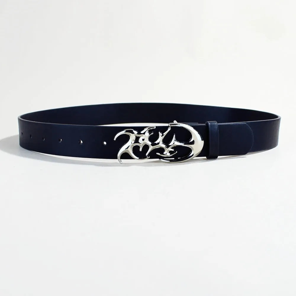 Casual PU leather belt with silver alloy snap button buckle showing three style variations