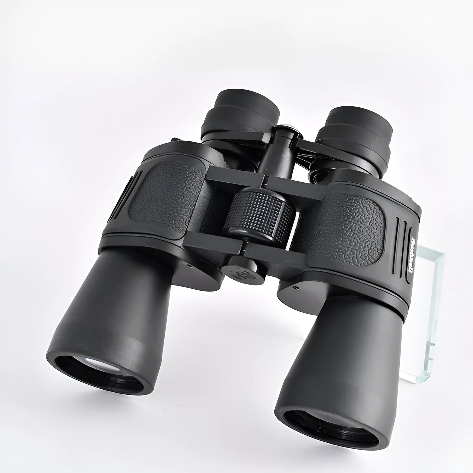 High power binocular telescope with large lenses shown on a dark background, set to 20-120x magnification.