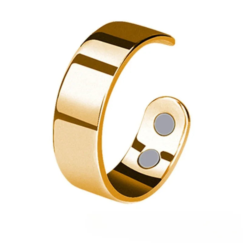 Stainless steel magnetic health ring with open mouth and 4 inner magnets in gold finish