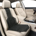 Beige and black car seat cushions with breathable mesh fabric and elastic strap fastening