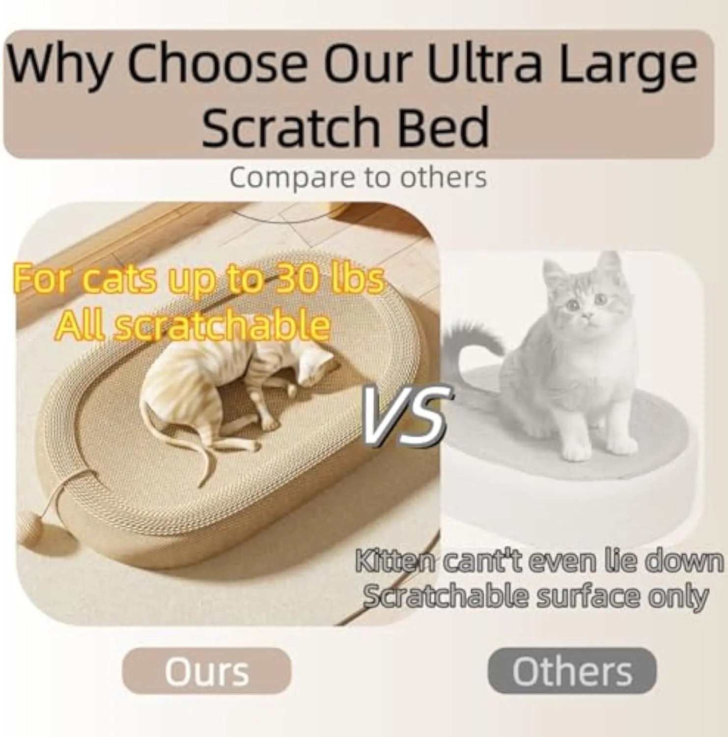 Large rectangular sisal cat scratching board with a raised lounge pad on top
