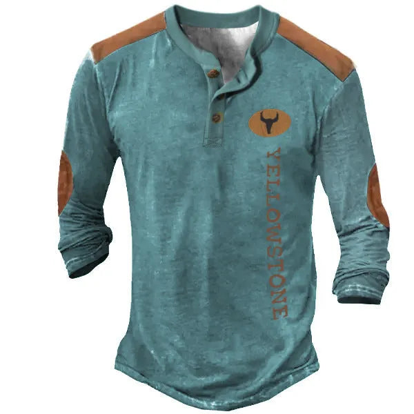 Men's long sleeve Henley shirt in solid colour with printed details, 90% polyester, CT09 series