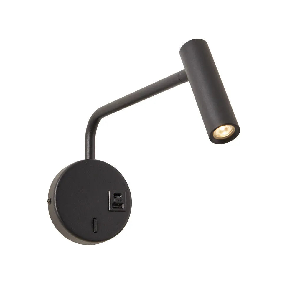 Rocker minimalist LED reading wall lamp 3W in black finish with switch
