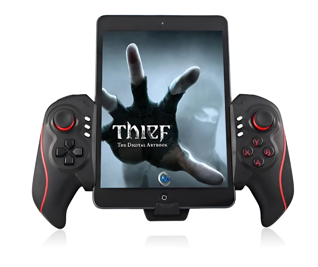 Wireless telescopic game controller holding mobile phone with Bluetooth connectivity for Apple Android iOS PC