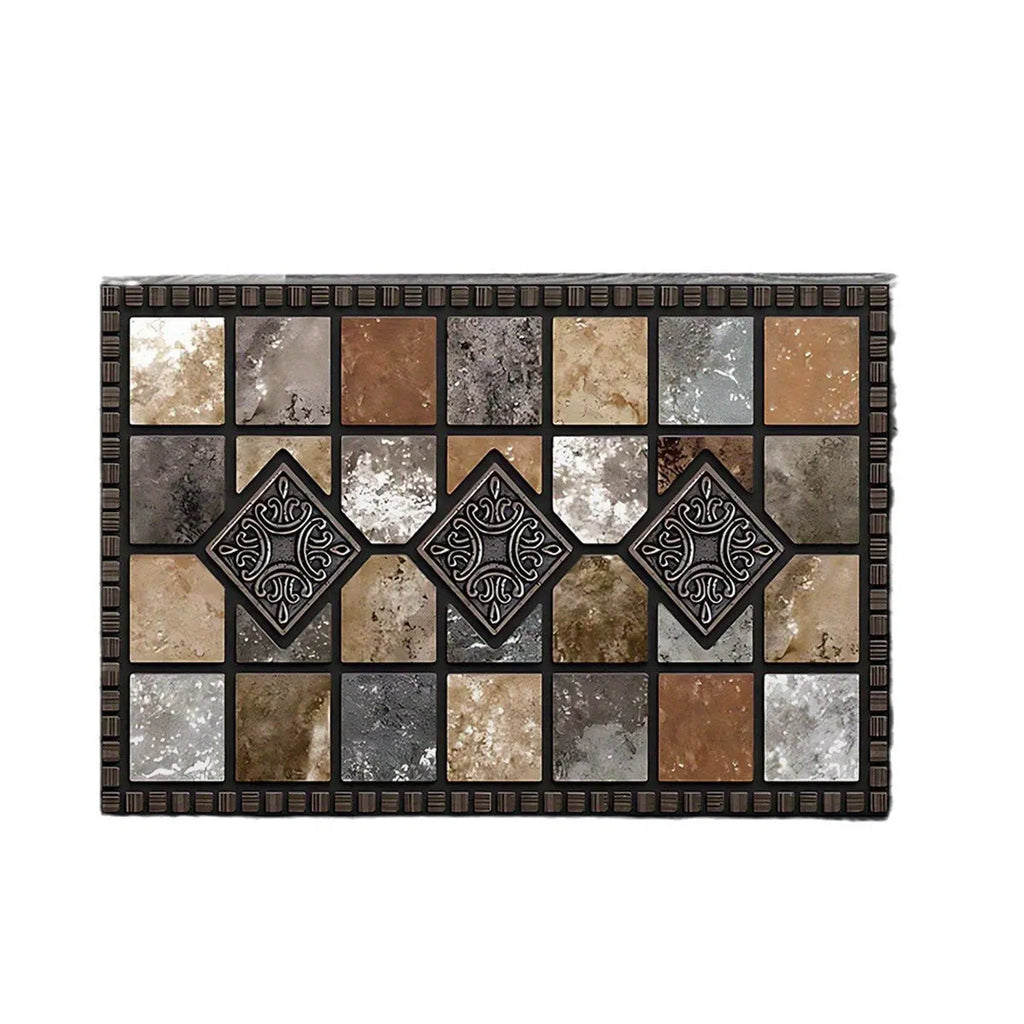Black and white plaid crystal velvet floor mat, cobblestone colour, on a tiled floor with non-slip backing