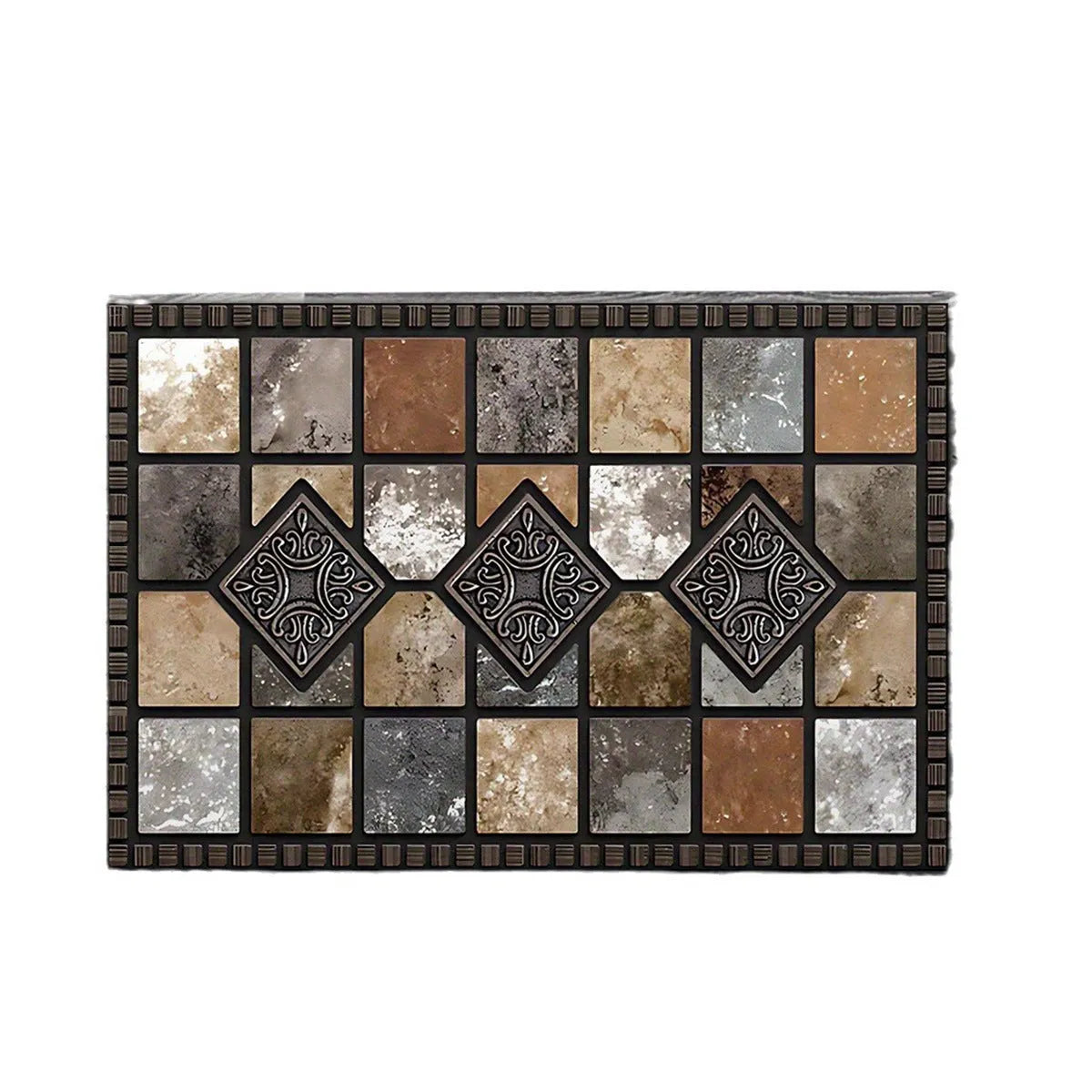 Black and white plaid crystal velvet floor mat, cobblestone colour, on a tiled floor with non-slip backing