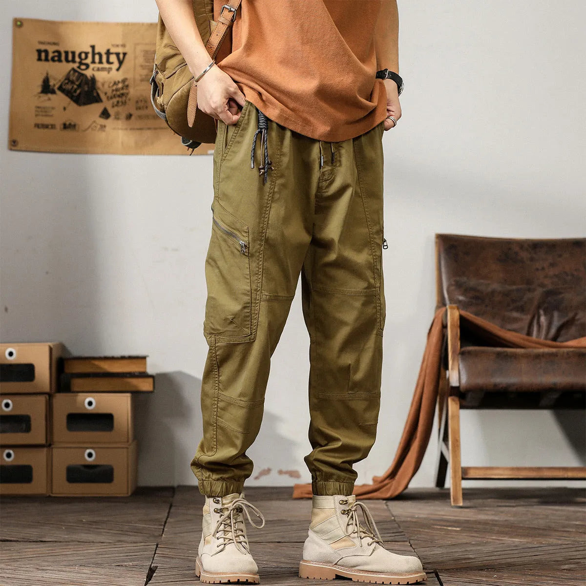 Men's Korean style cotton harem trousers with tapered ankle banded design in black colour