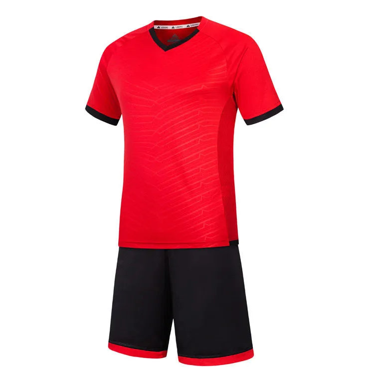 Children football shirt suit in chemical fibre blended fabric, blue colour, front view