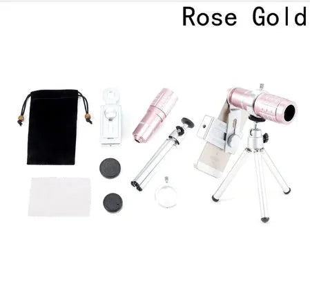 12X telephoto lens for mobile phone camera in red colour, compatible with iPhone and Samsung smartphones