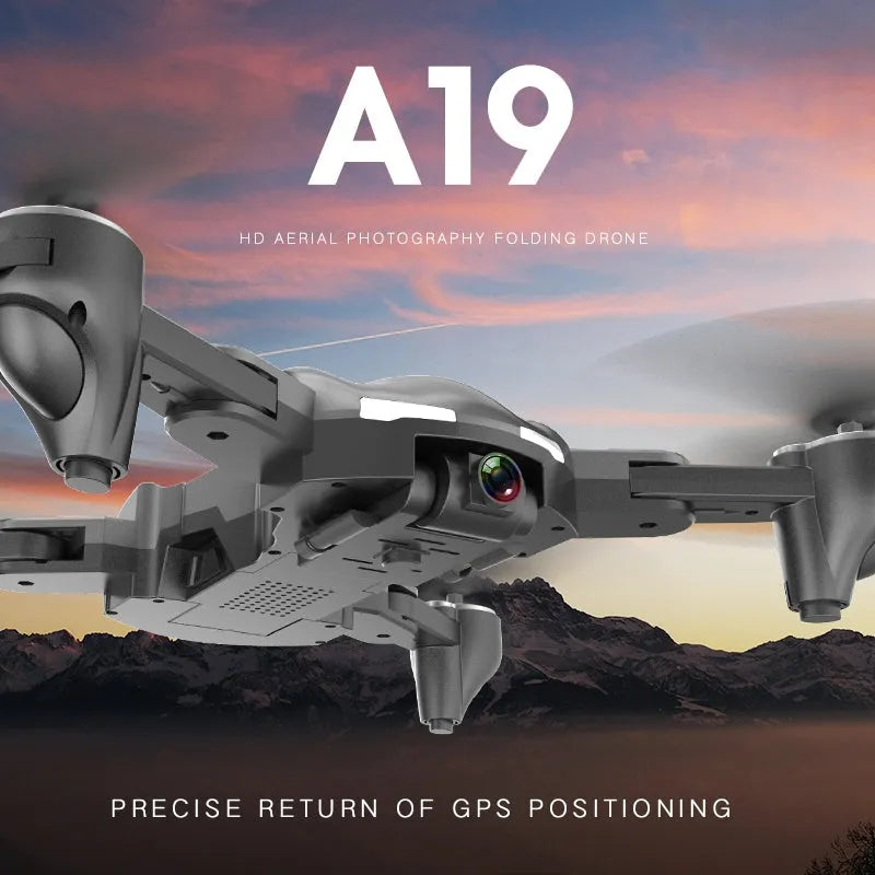 Black and gray four axis drone with 1080P camera, 33.2 cm width, on a plain background