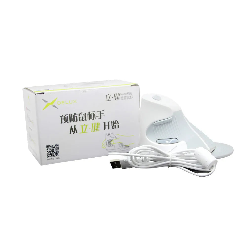 Ergonomic vertical optical wired mouse in black colour positioned for right-handed use on desktop