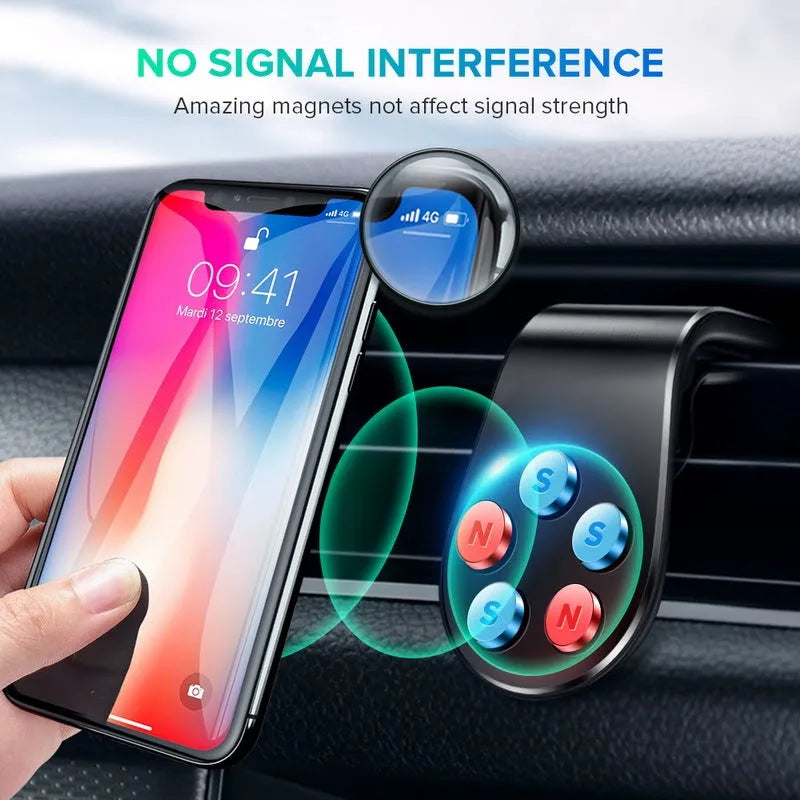 Car bracket phone holder with sticky gel pad in black mounted on car dashboard, universal fit for smartphones