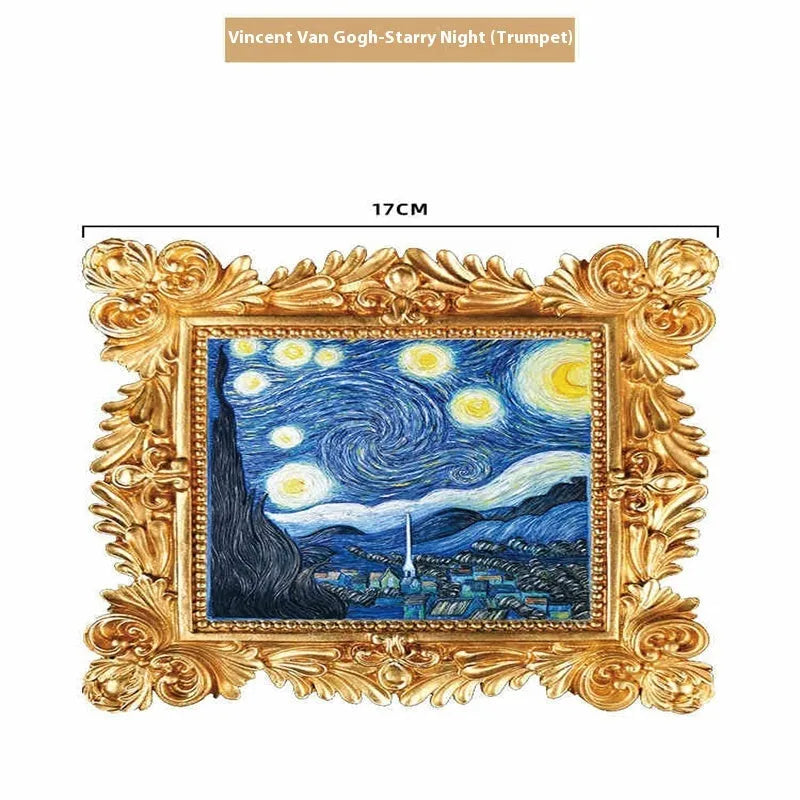 DIY paint by numbers kit showing Van Gogh's Starry Night canvas with acrylic paints and brushes