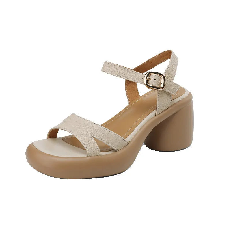 Women's open toe platform sandals in Apricot colour with round toe design