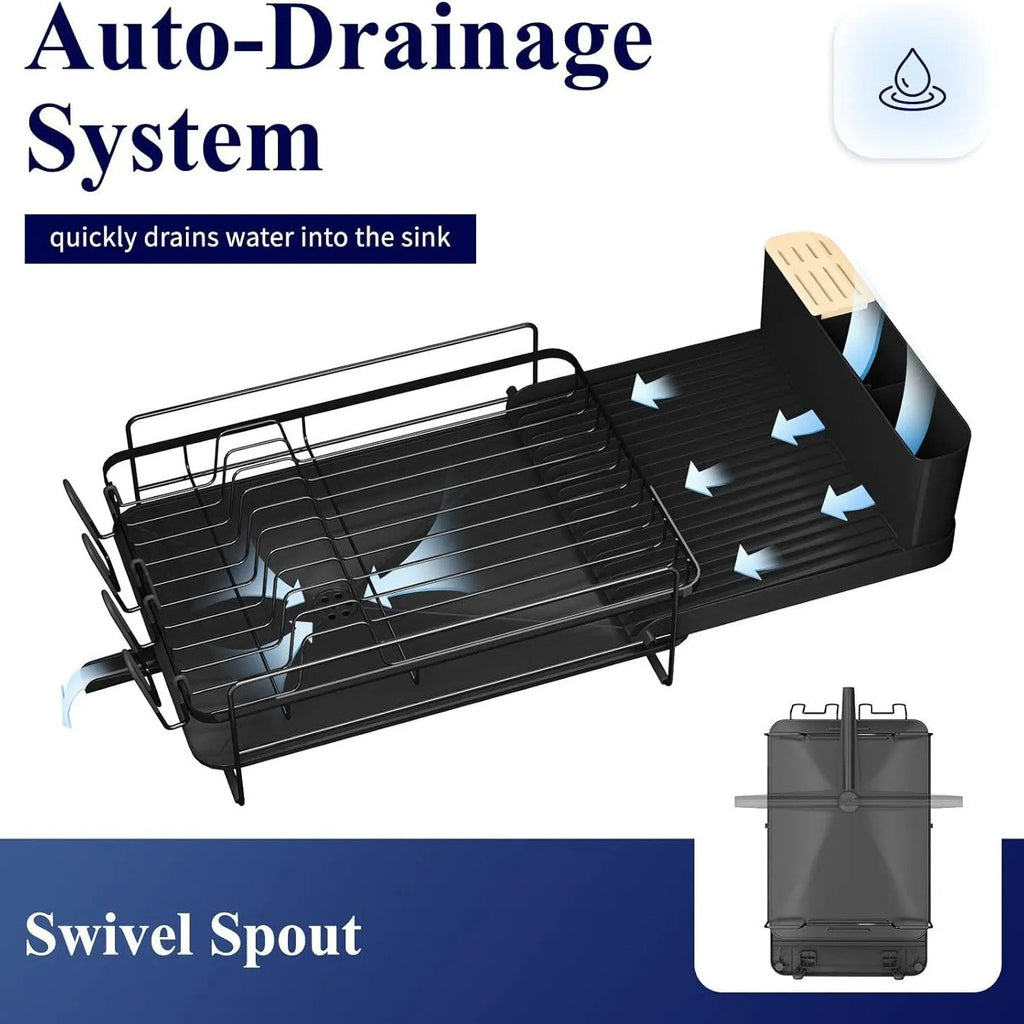 Retractable carbon steel kitchen dish rack for cutlery, knives, forks and cups