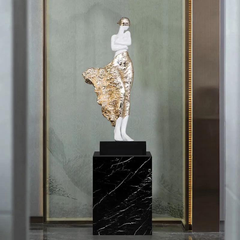 Light luxury beauty characters sculptured ornament in rose gold or silver, 48cm high on display.