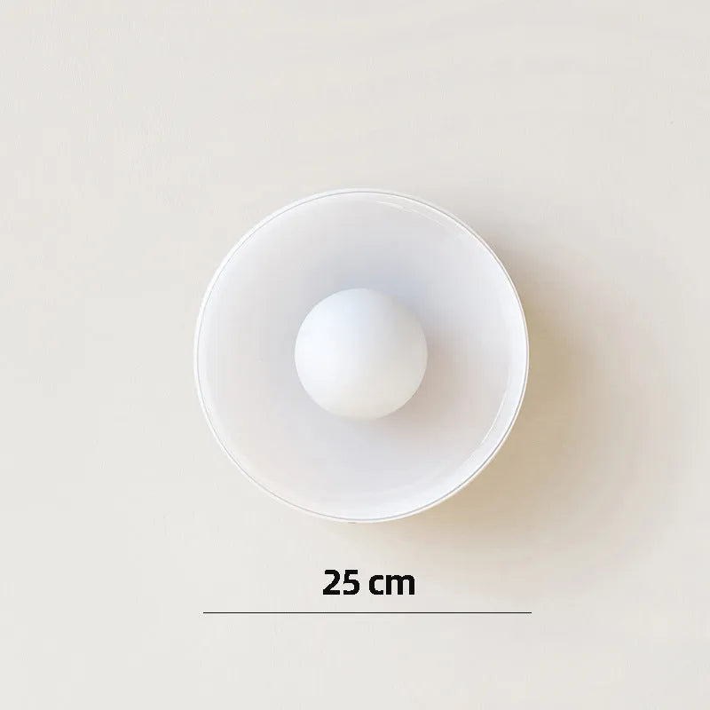 Modern round glass ceiling light 25cm white for corridor porch balcony with optional three-colour LED dimming