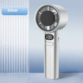 Handheld USB fan with variable speed control showing colour options: green, khaki, silver and white