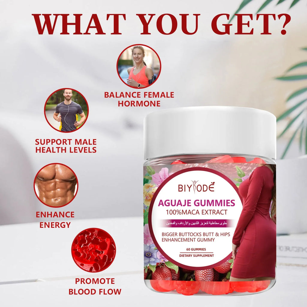 Aguaje gummies herbal supplement bottle with 60 gummies for booty enhancement natural plant based formula