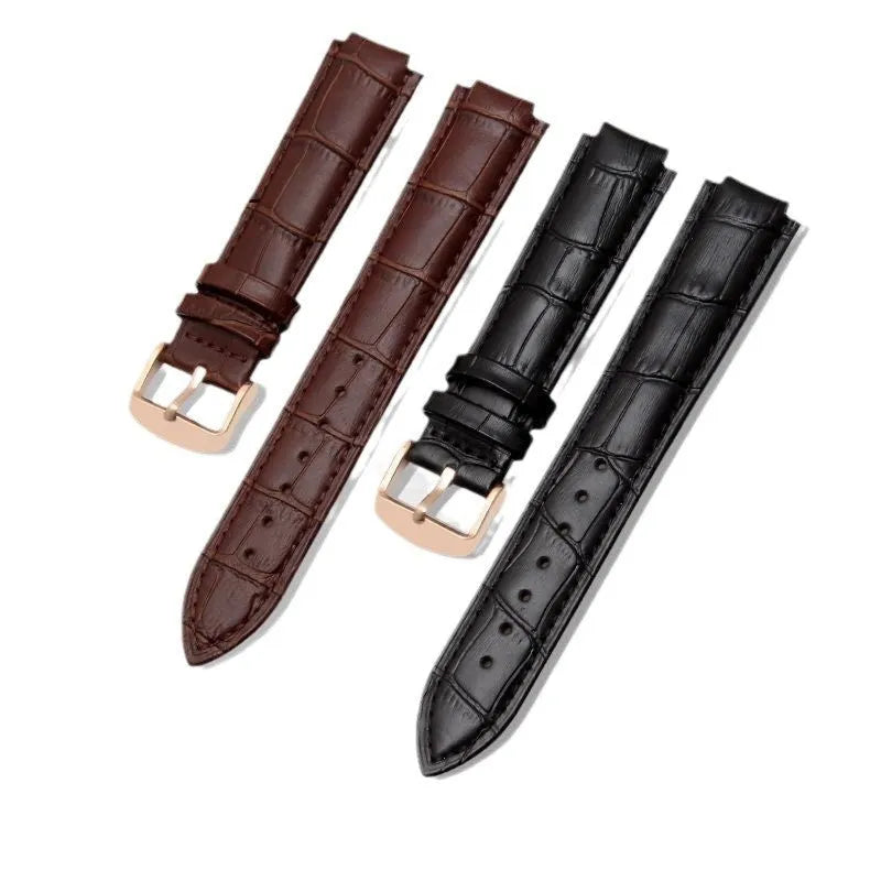 Top layer cowhide leather watch strap with silicone lining, butterfly clasp, black colour, 20mm interface