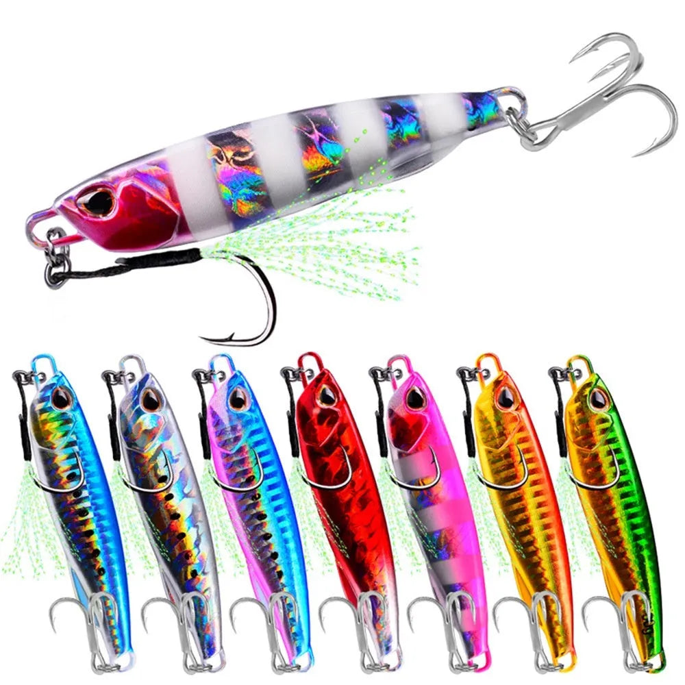 Luya Bait metal iron plate submerged tossing lure with treble hook, luminous finish, 10g and 60g weight options