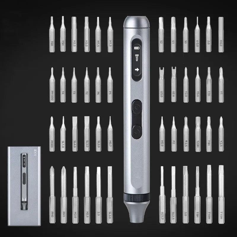 Precision electric screwdriver with aluminium alloy handle showing length and design