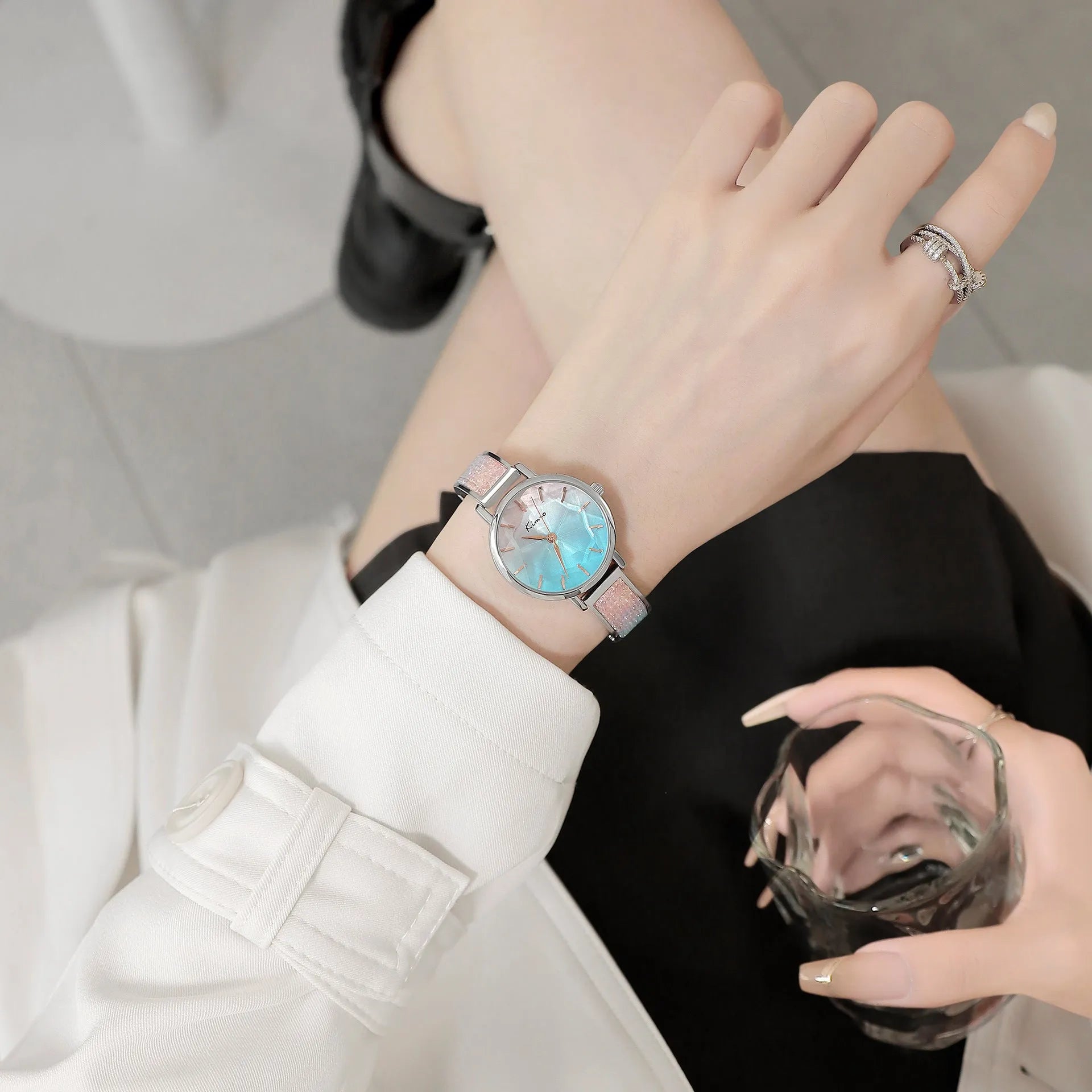 Light luxury women's bracelet in glacier blue gradient colour with 10mm thickness