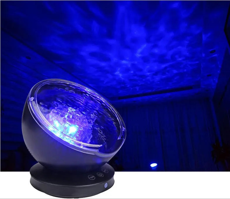 Ocean wave projector LED night light in white and blue with remote control
