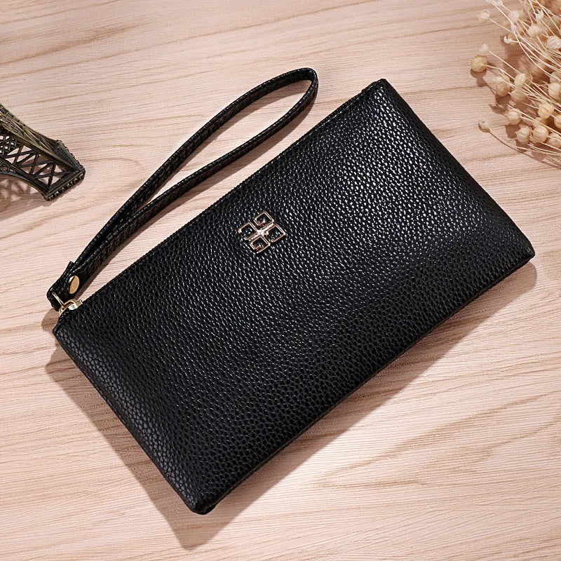Long European American style 55-inch PU leather phone wallet with zipper closure in multiple colour options