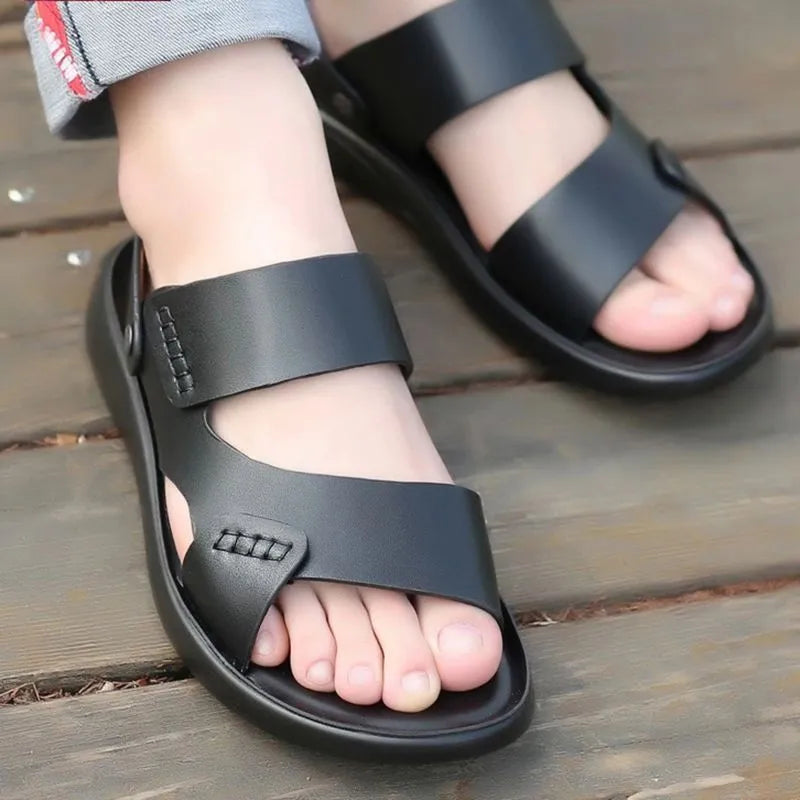 Men's brown and black waterproof plastic casual sandals for beach use