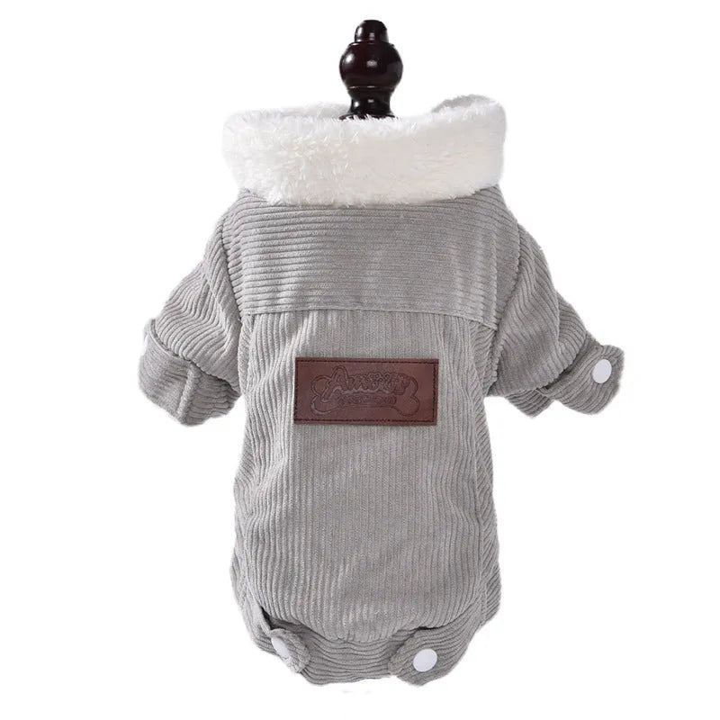 Lambswool fleece-lined padded vest for dogs and cats in grey and pink colours