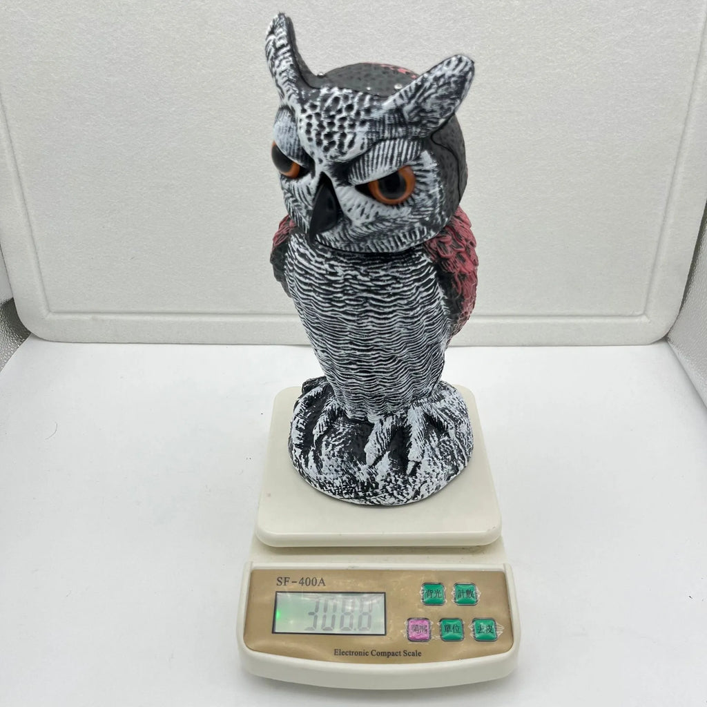 Artificial owl bird scarer ornament with movable head for outdoor garden pest control