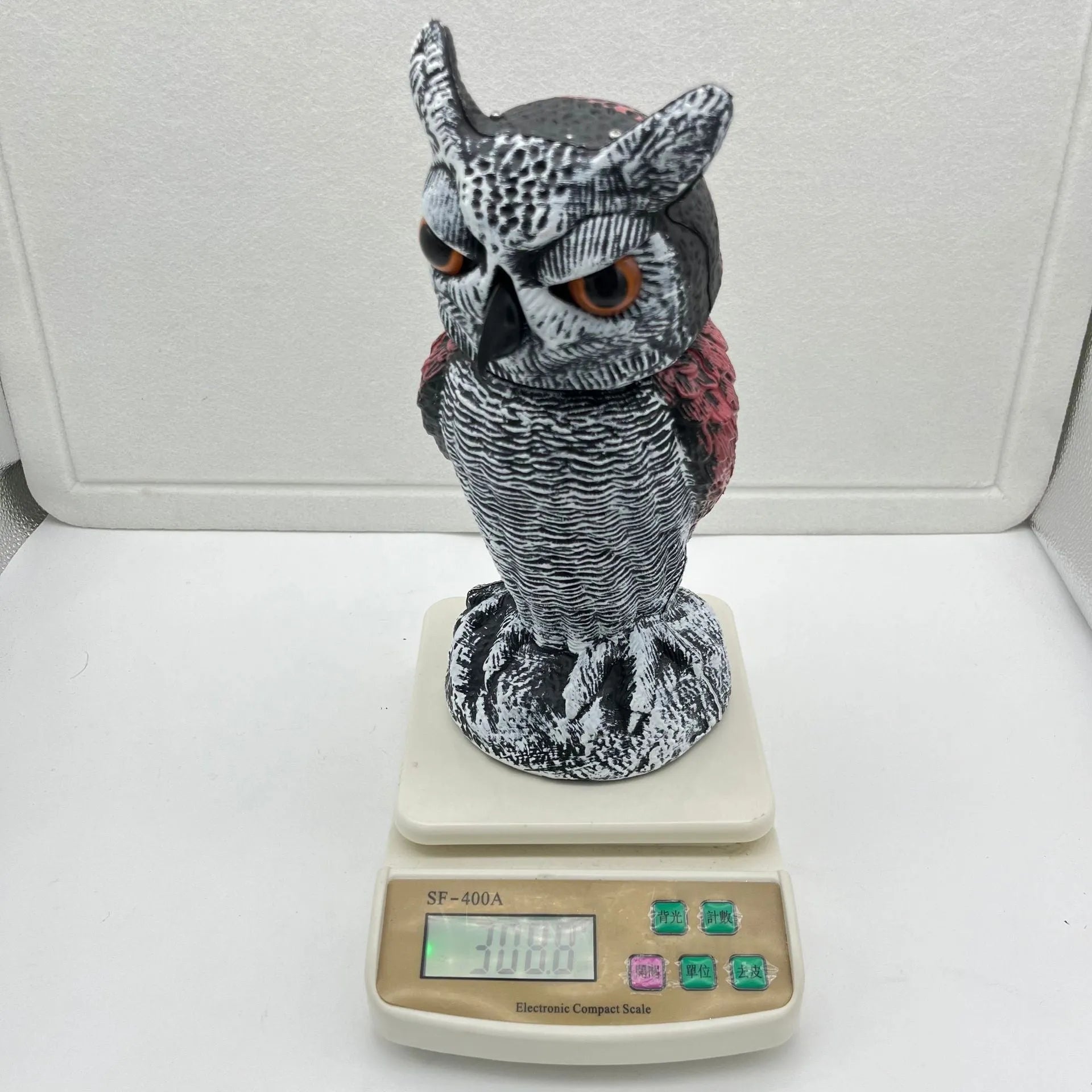 Artificial owl bird scarer ornament with movable head for outdoor garden pest control