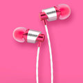 Black wired in-ear earphones with 3.5mm jack, built-in microphone, and silicone tips on a white background.