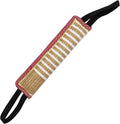 Beige and pink jute dog tug toy with two handles for training small medium dogs