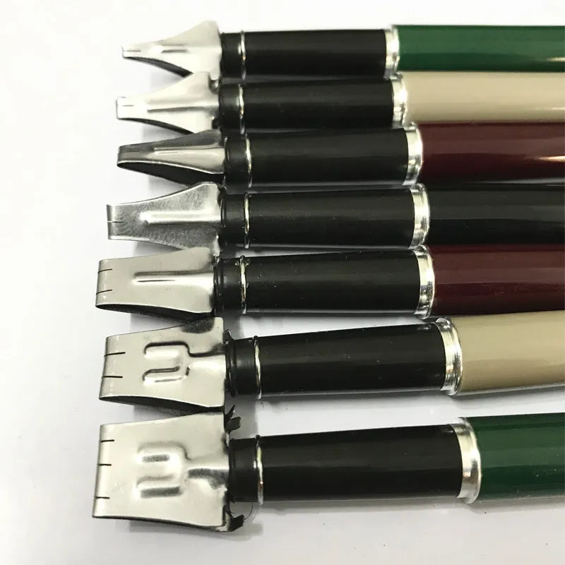 Right Point 7-piece calligraphy pen set with black ink, stainless steel tips, plastic metal penholders, widths 2MM to 11MM