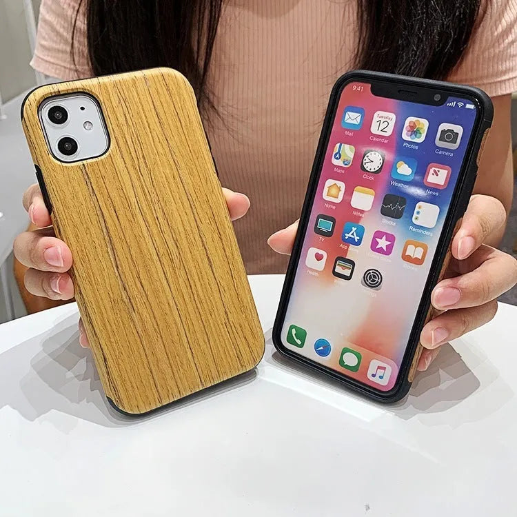 Wooden back cover phone case for iPhone in Rosewood finish showing natural grain.