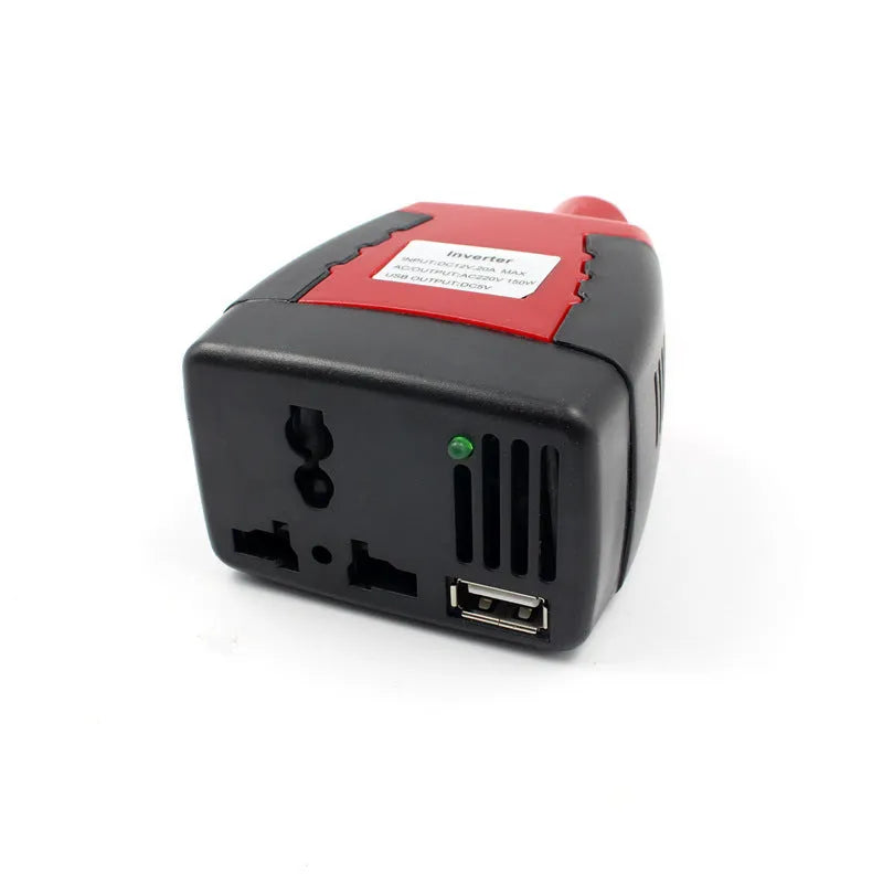 150W car power inverter 12V to 220V converter black and red plastic with USB output