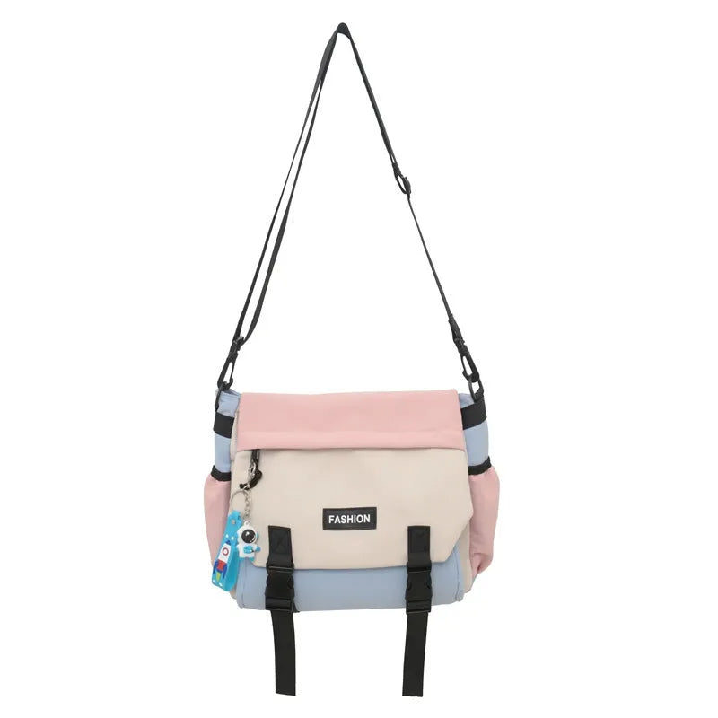 Large capacity nylon shoulder bag with contrast colour letter pattern, ultra-light casual women's bag in black letter style
