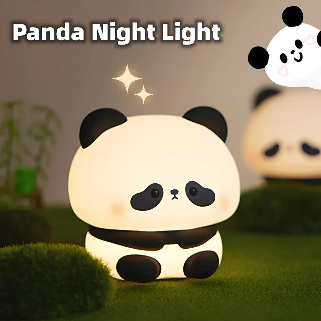 Cute panda LED night light with soft silicone exterior, USB rechargeable, touch control