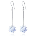 S925 sterling silver ice flower long hook earrings in platinum colour with line detailing